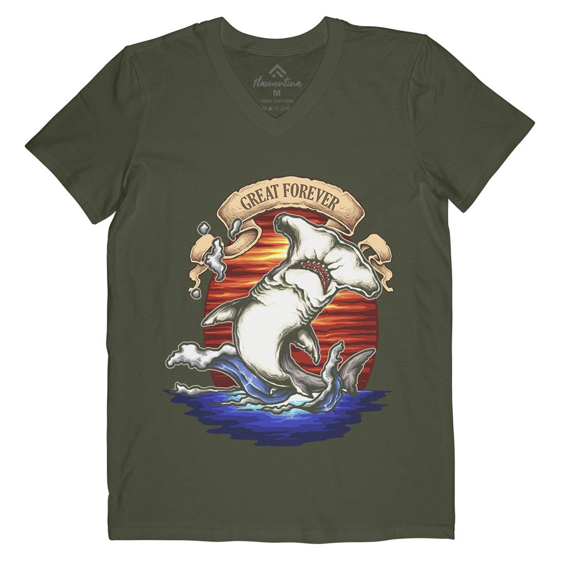 King Of The Ocean Mens Organic V-Neck T-Shirt Navy A430