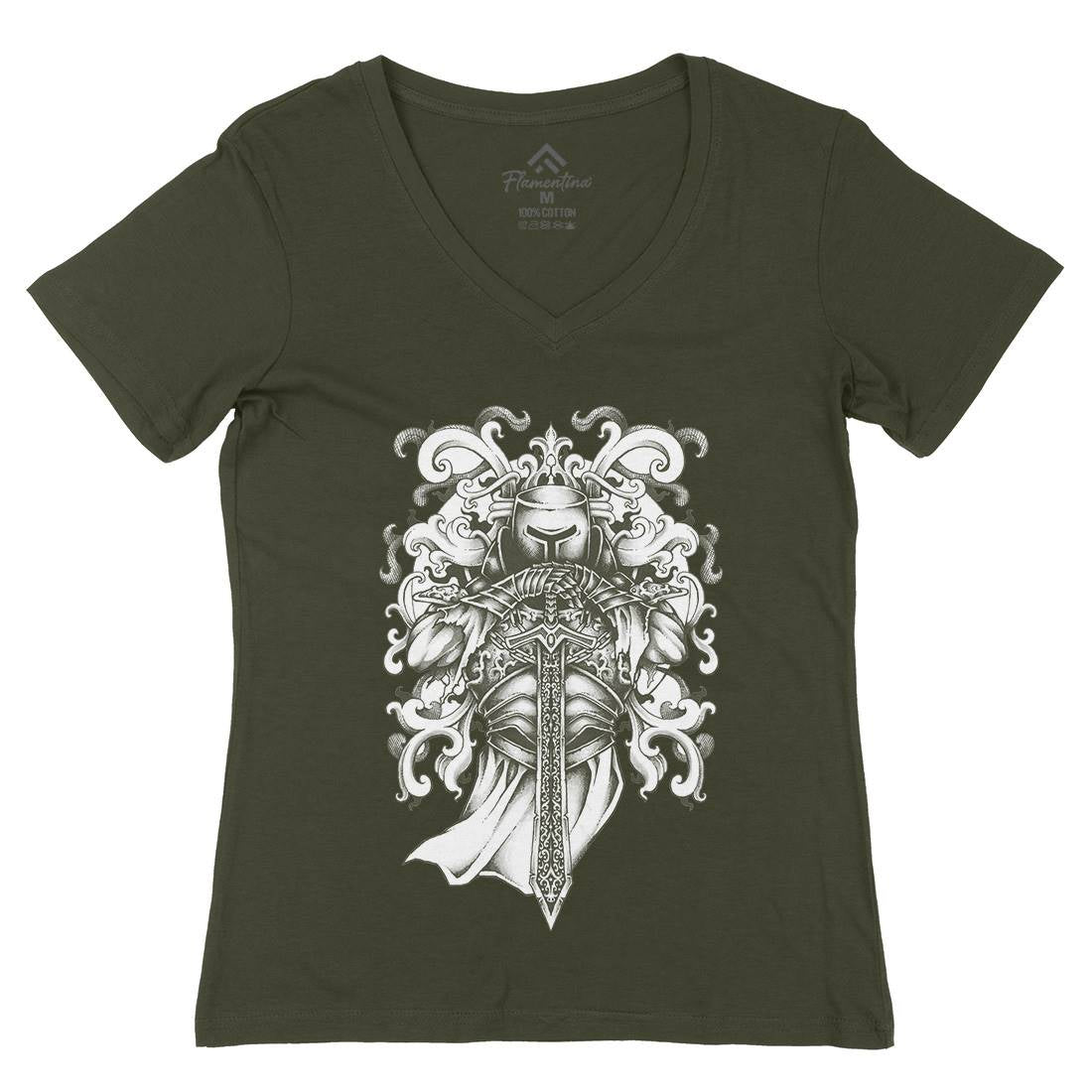 Knight And Armor Womens Organic V-Neck T-Shirt Warriors A431