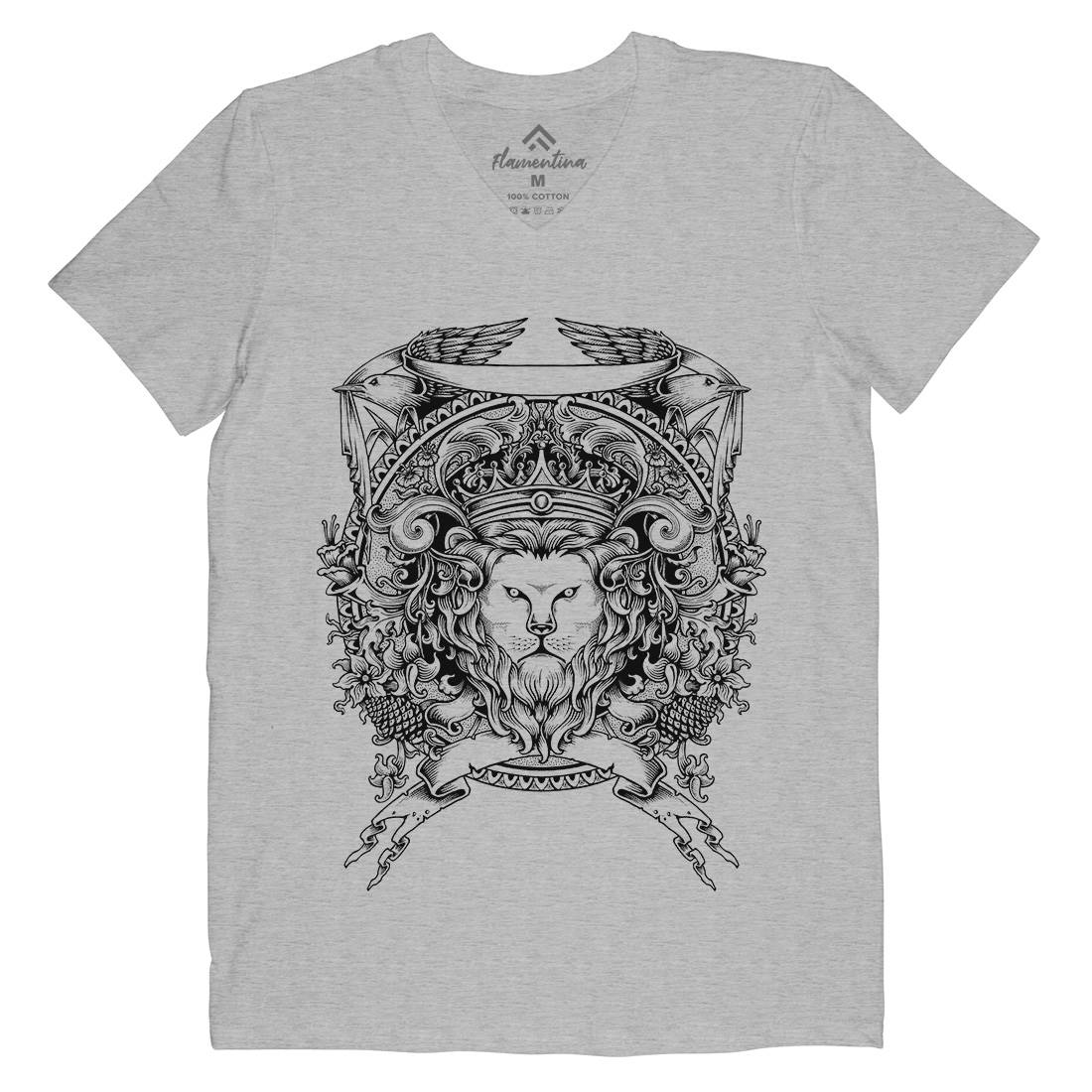 Lion Crest Mens V-Neck T-Shirt Warriors A434