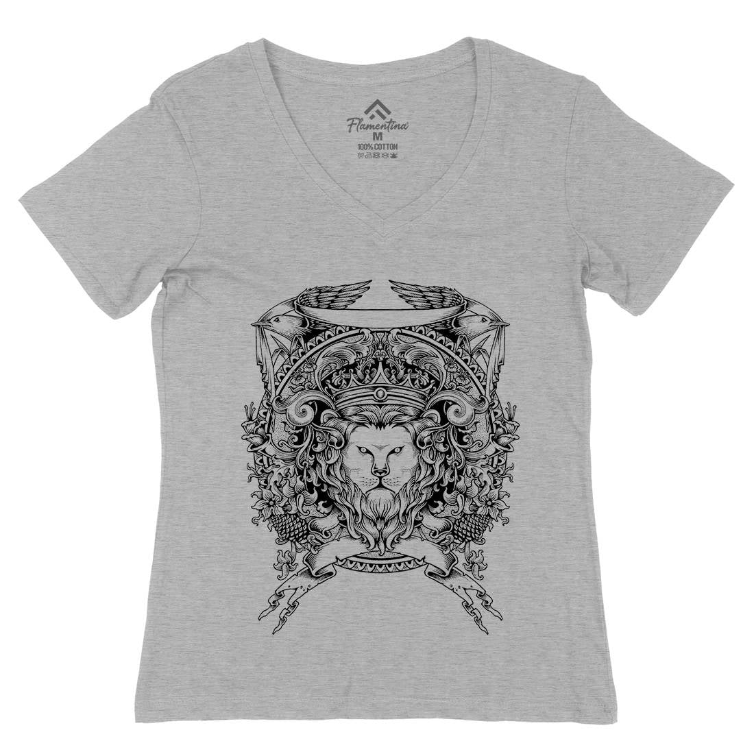 Lion Crest Womens Organic V-Neck T-Shirt Warriors A434
