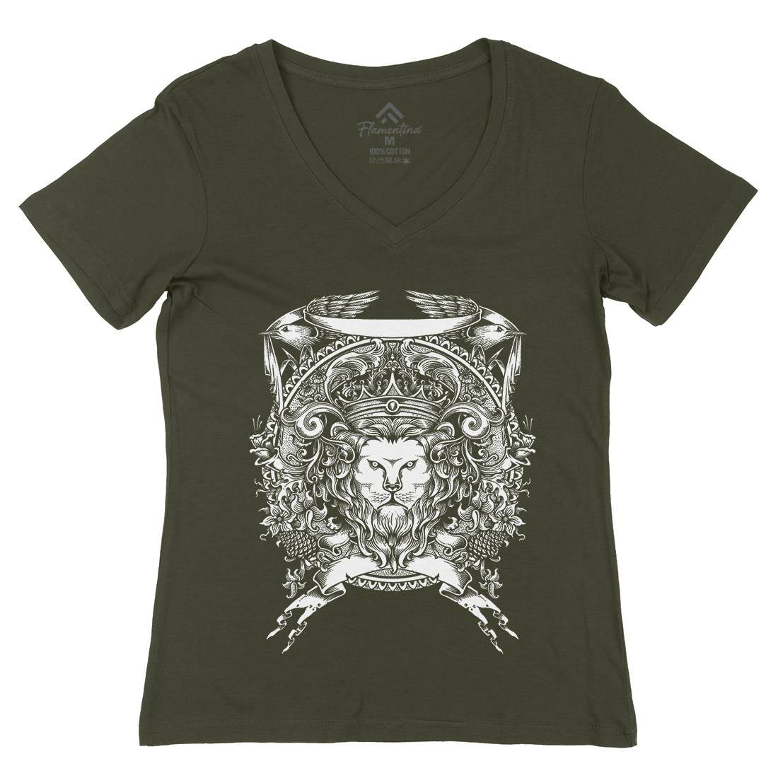 Lion Crest Womens Organic V-Neck T-Shirt Warriors A434