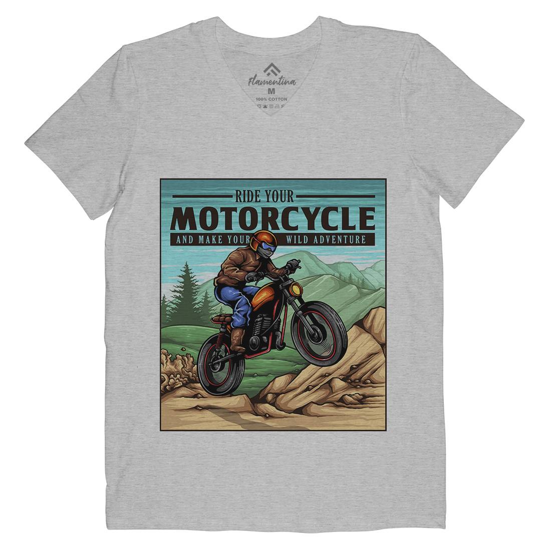 Mountain Ride Mens Organic V-Neck T-Shirt Motorcycles A439