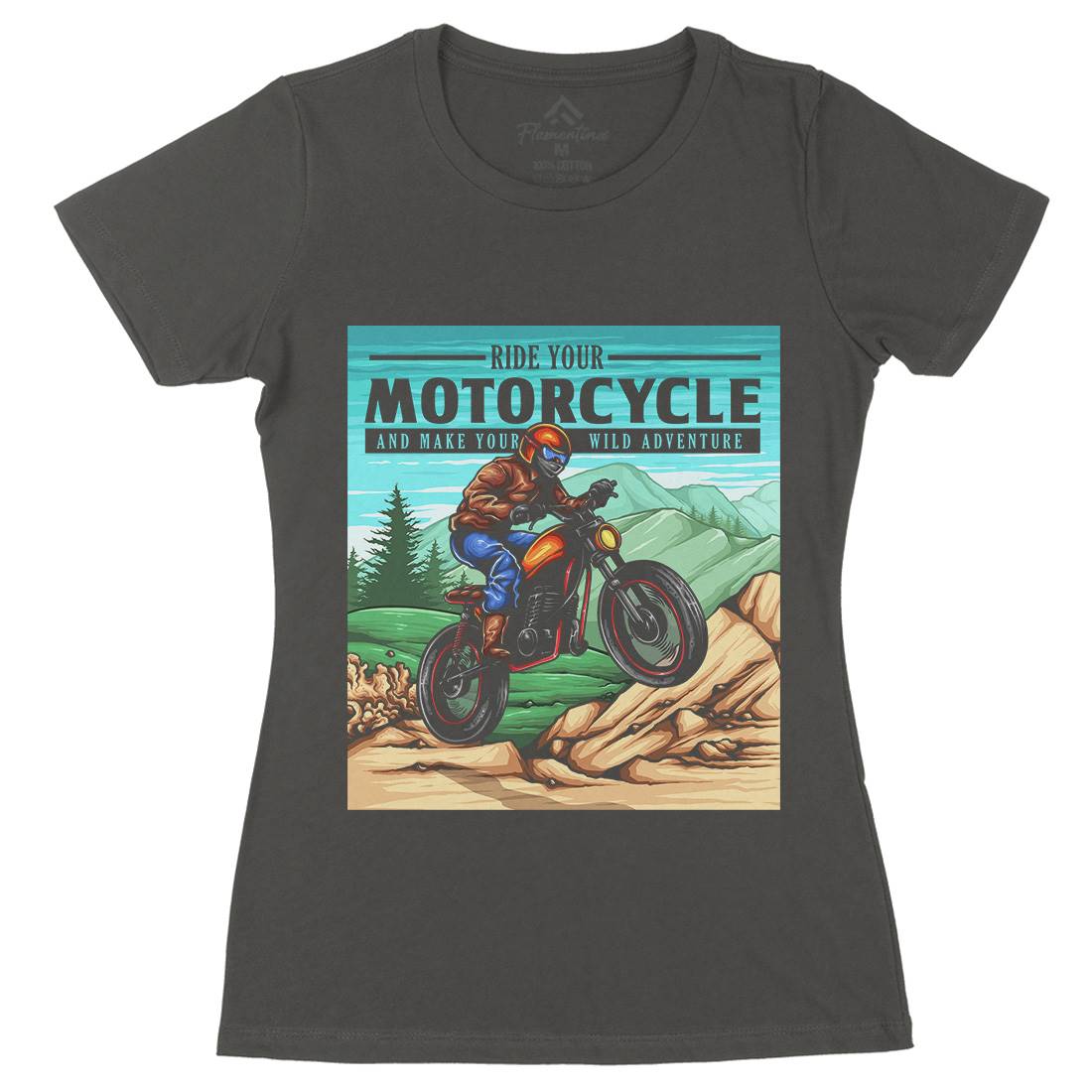 Mountain Ride Womens Organic Crew Neck T-Shirt Motorcycles A439