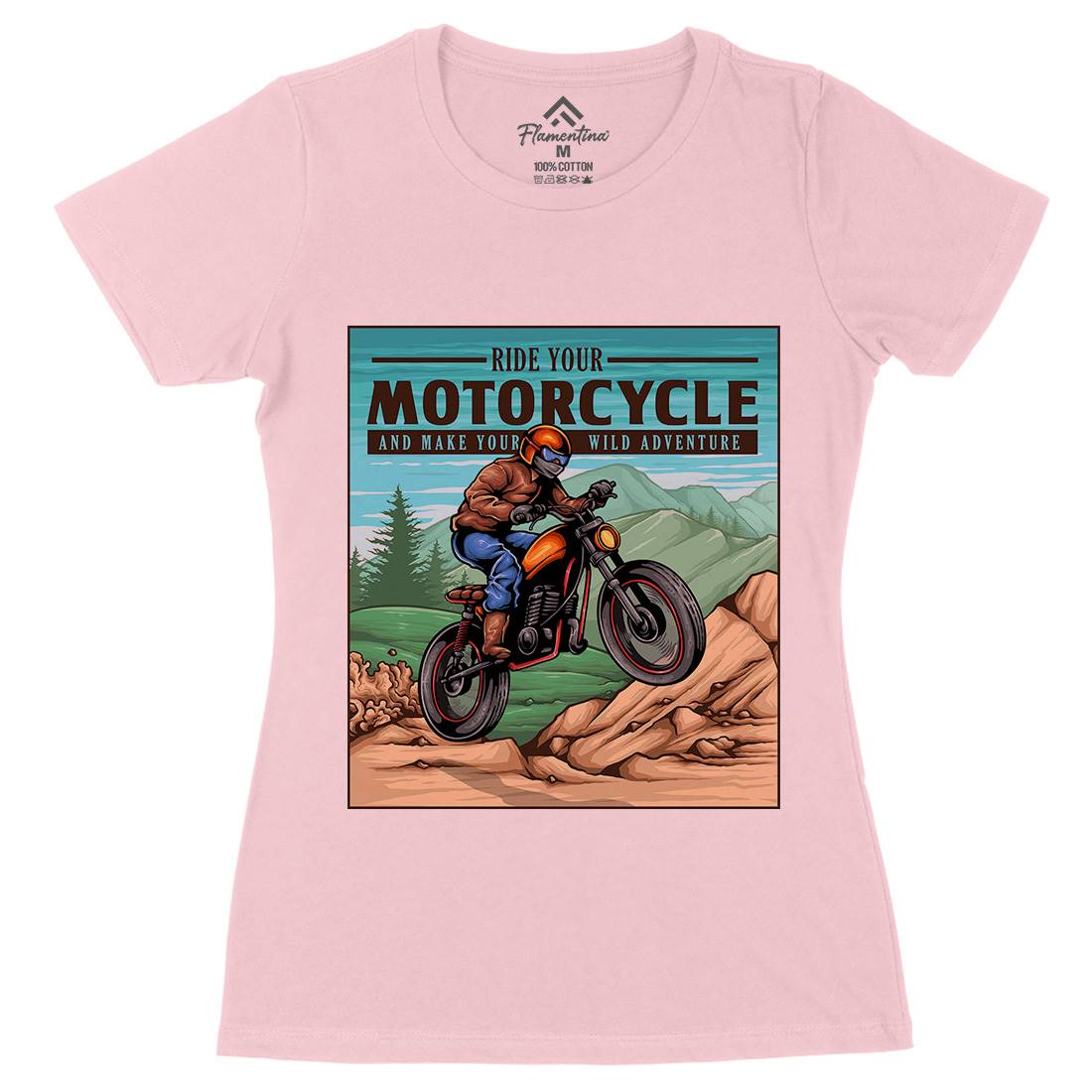 Mountain Ride Womens Organic Crew Neck T-Shirt Motorcycles A439