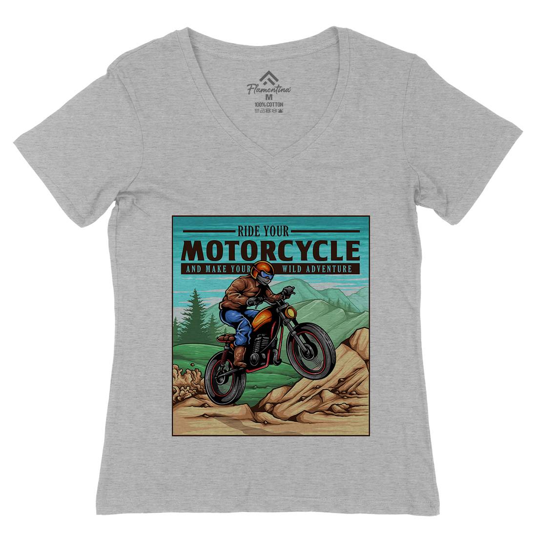 Mountain Ride Womens Organic V-Neck T-Shirt Motorcycles A439
