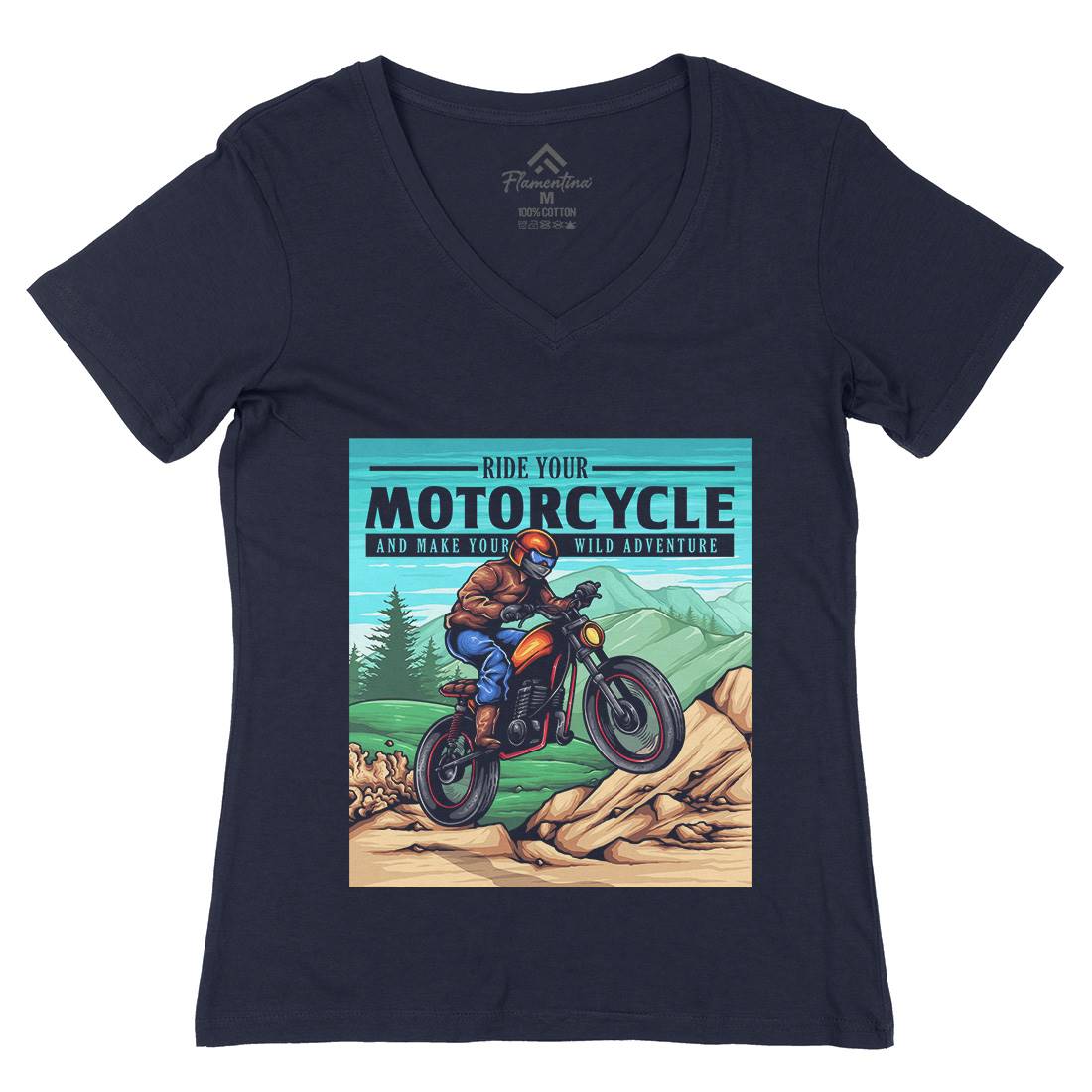 Mountain Ride Womens Organic V-Neck T-Shirt Motorcycles A439