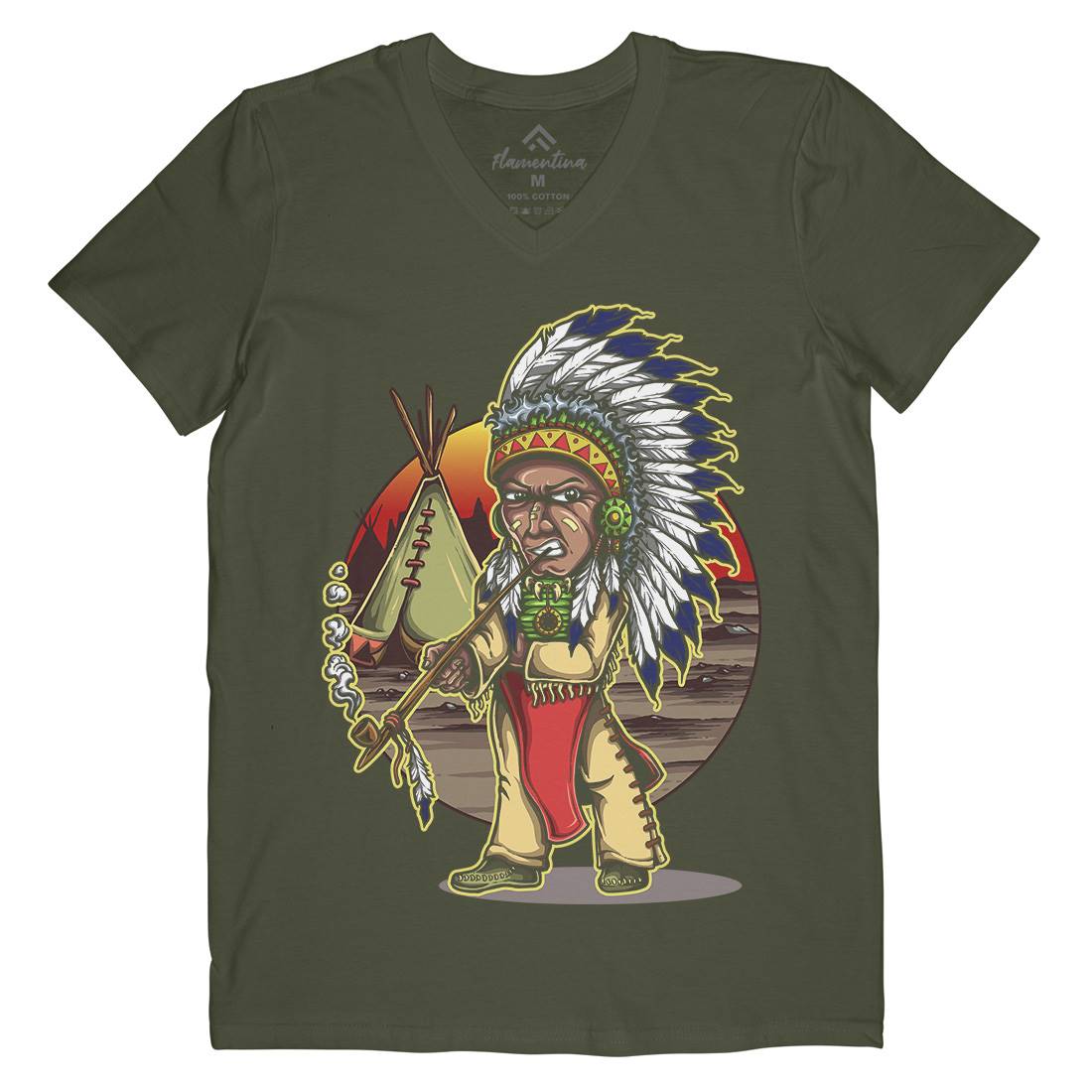 Native Chieftain Mens Organic V-Neck T-Shirt Motorcycles A442