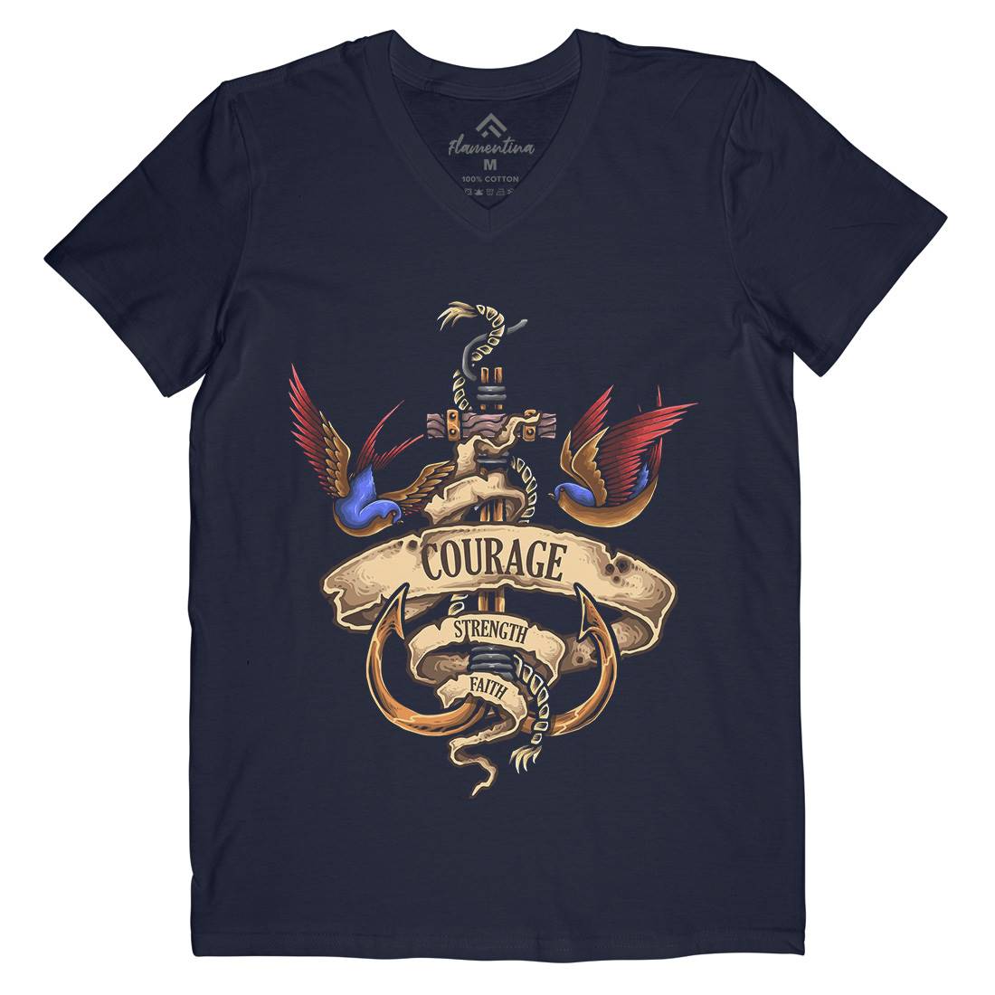Nautical Spirit Mens Organic V-Neck T-Shirt Navy A443