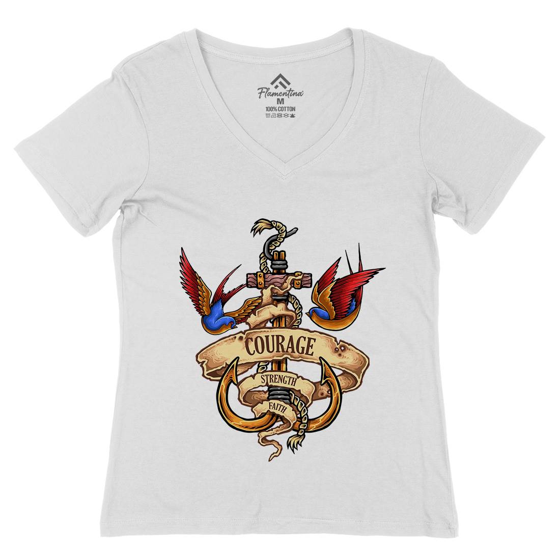 Nautical Spirit Womens Organic V-Neck T-Shirt Navy A443