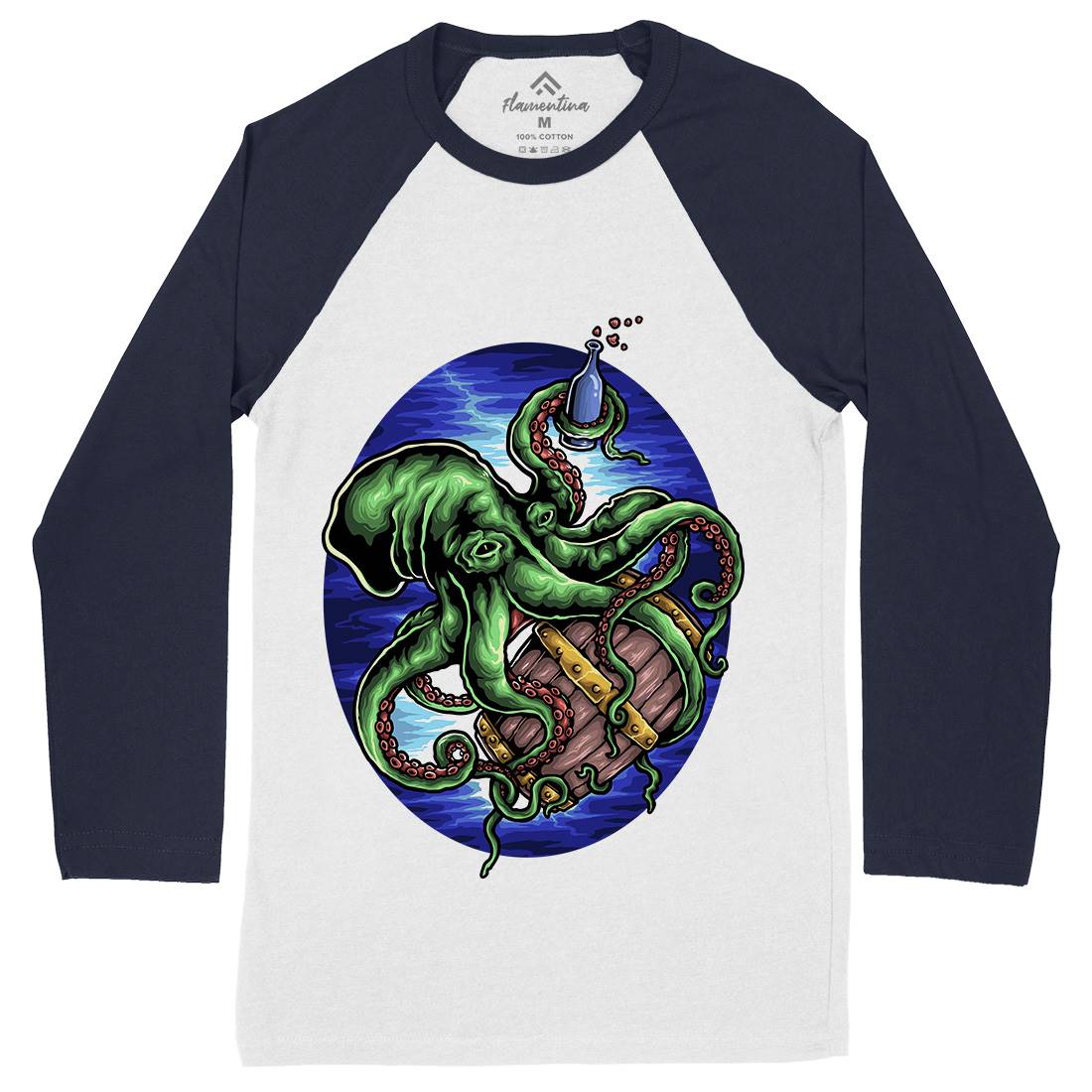 Octopus Mens Long Sleeve Baseball T-Shirt Navy A444