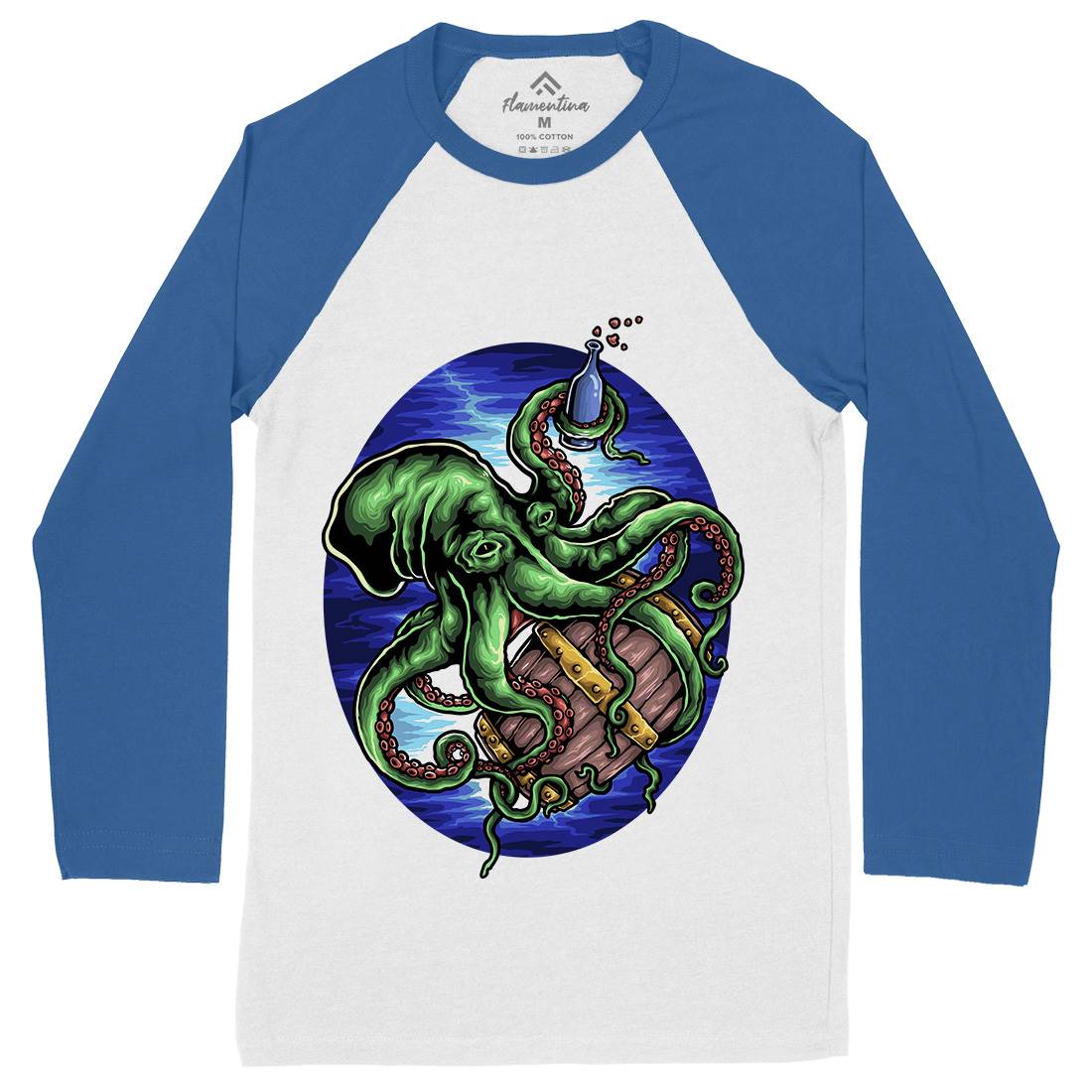 Octopus Mens Long Sleeve Baseball T-Shirt Navy A444
