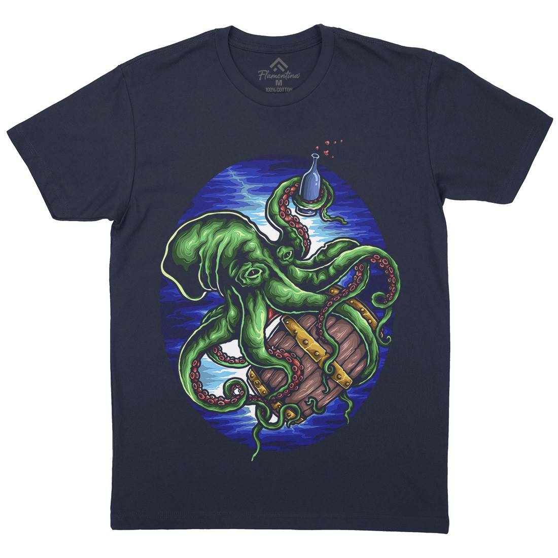 Octopus Mens Organic Crew Neck T-Shirt Navy A444