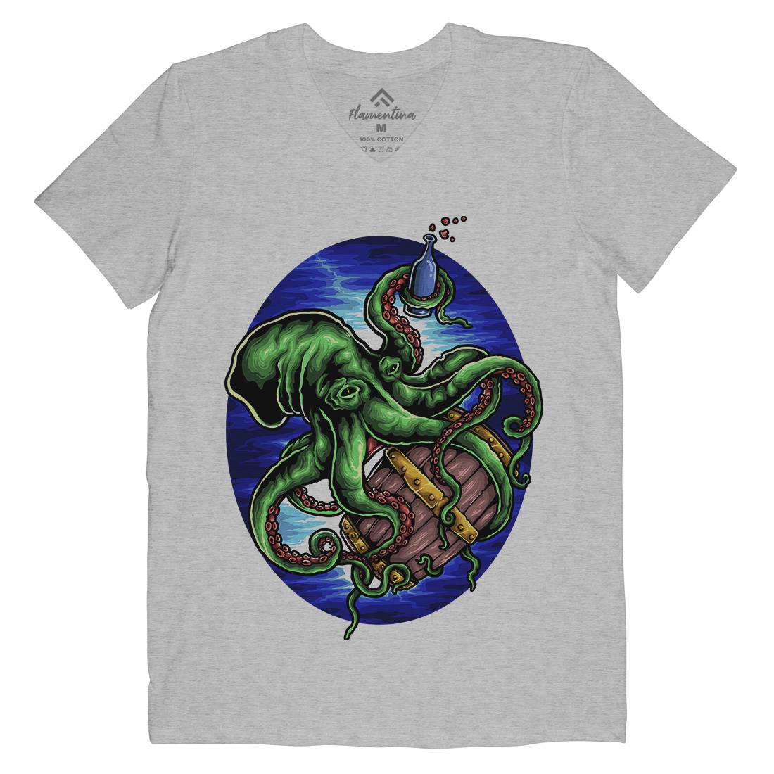 Octopus Mens Organic V-Neck T-Shirt Navy A444