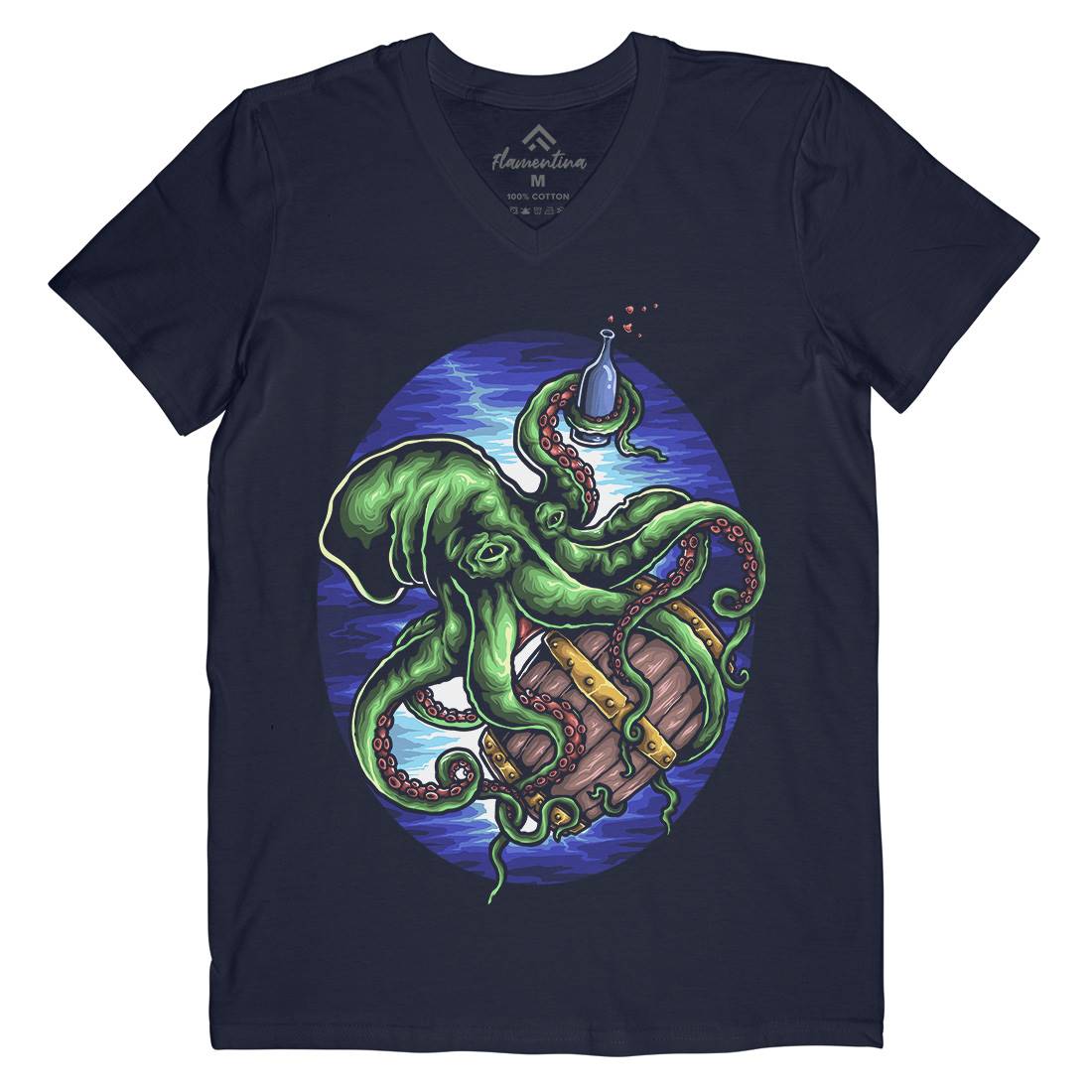 Octopus Mens Organic V-Neck T-Shirt Navy A444