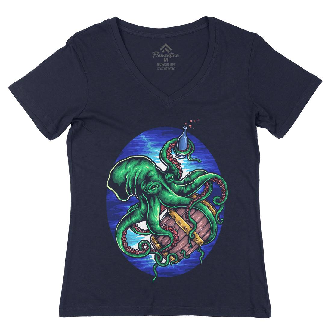 Octopus Womens Organic V-Neck T-Shirt Navy A444