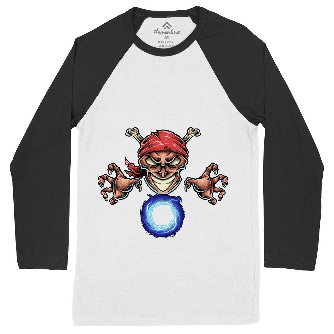 Pirate Magician Mens Long Sleeve Baseball T-Shirt Navy A451