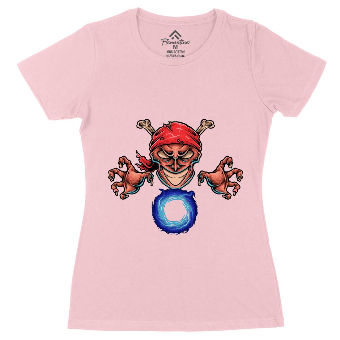 Pirate Magician Womens Organic Crew Neck T-Shirt Navy A451