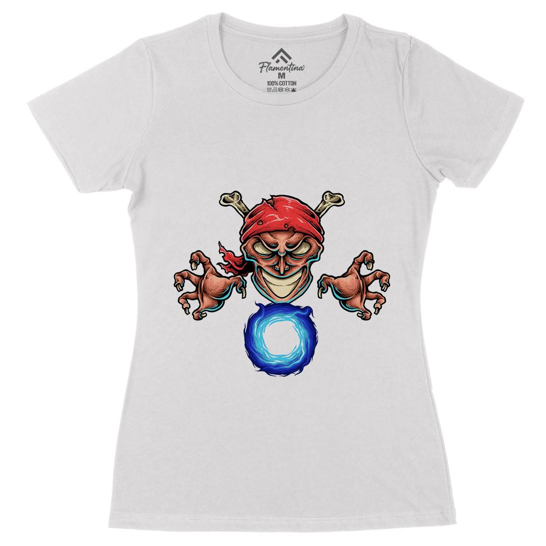Pirate Magician Womens Organic Crew Neck T-Shirt Navy A451