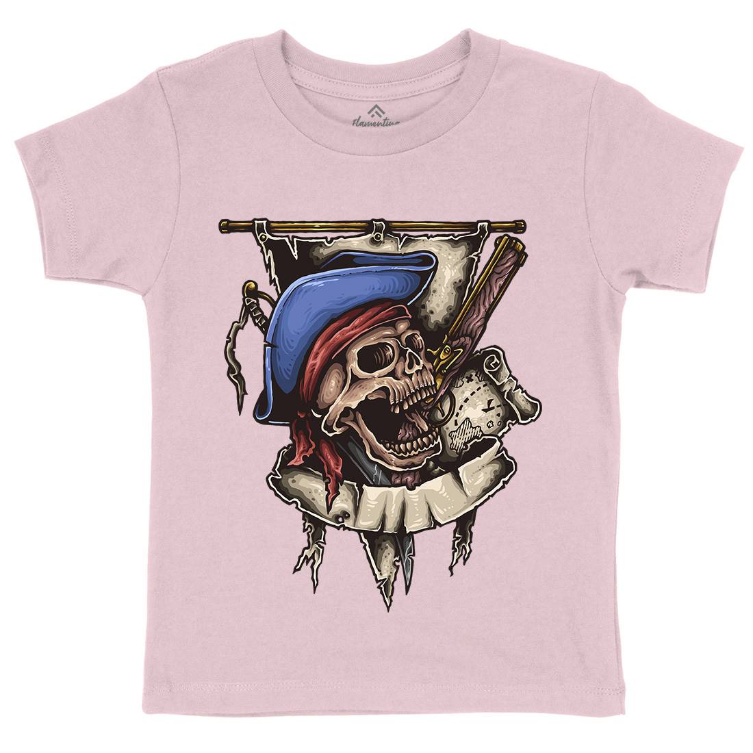 Pirate Skull Kids Crew Neck T-Shirt Navy A452