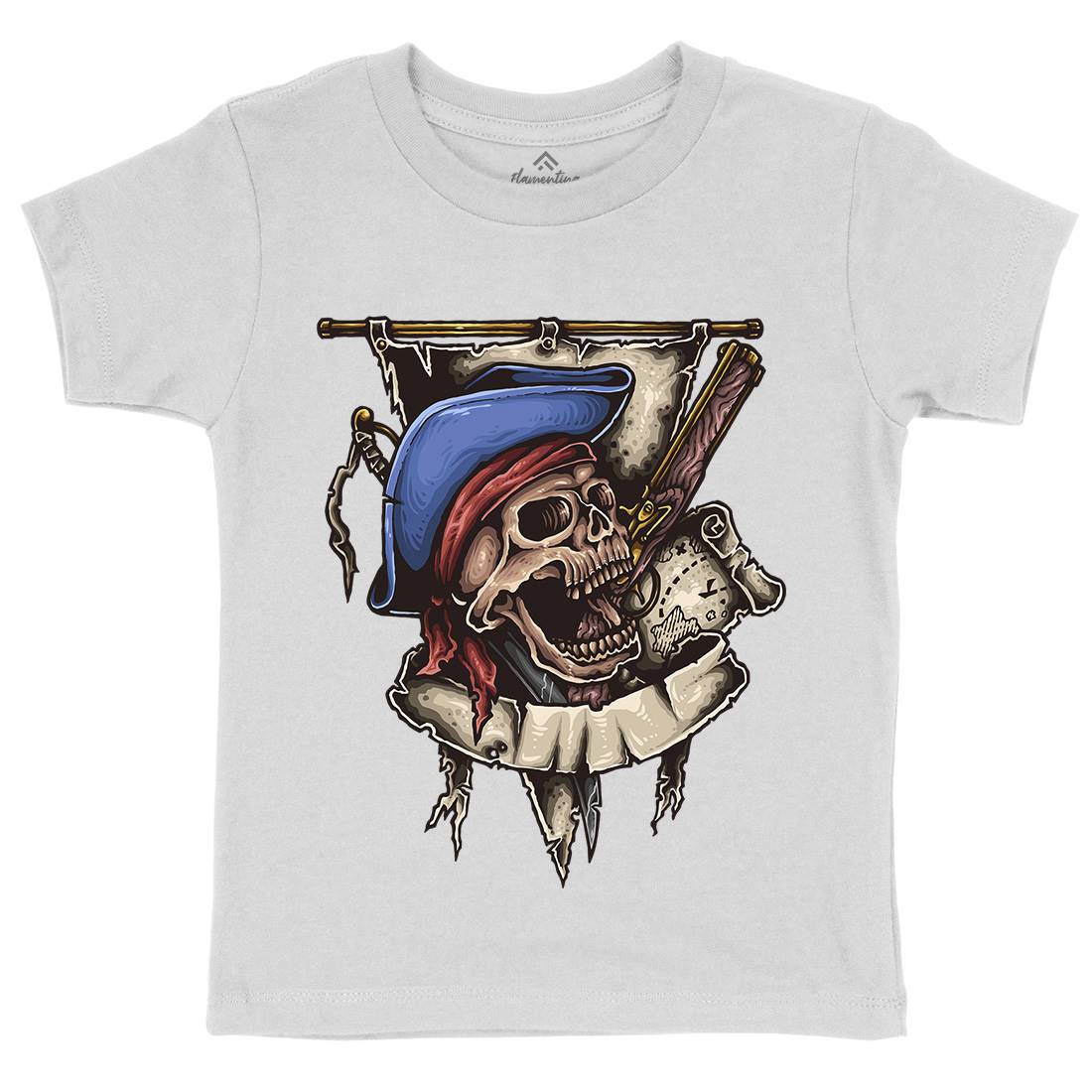Pirate Skull Kids Organic Crew Neck T-Shirt Navy A452