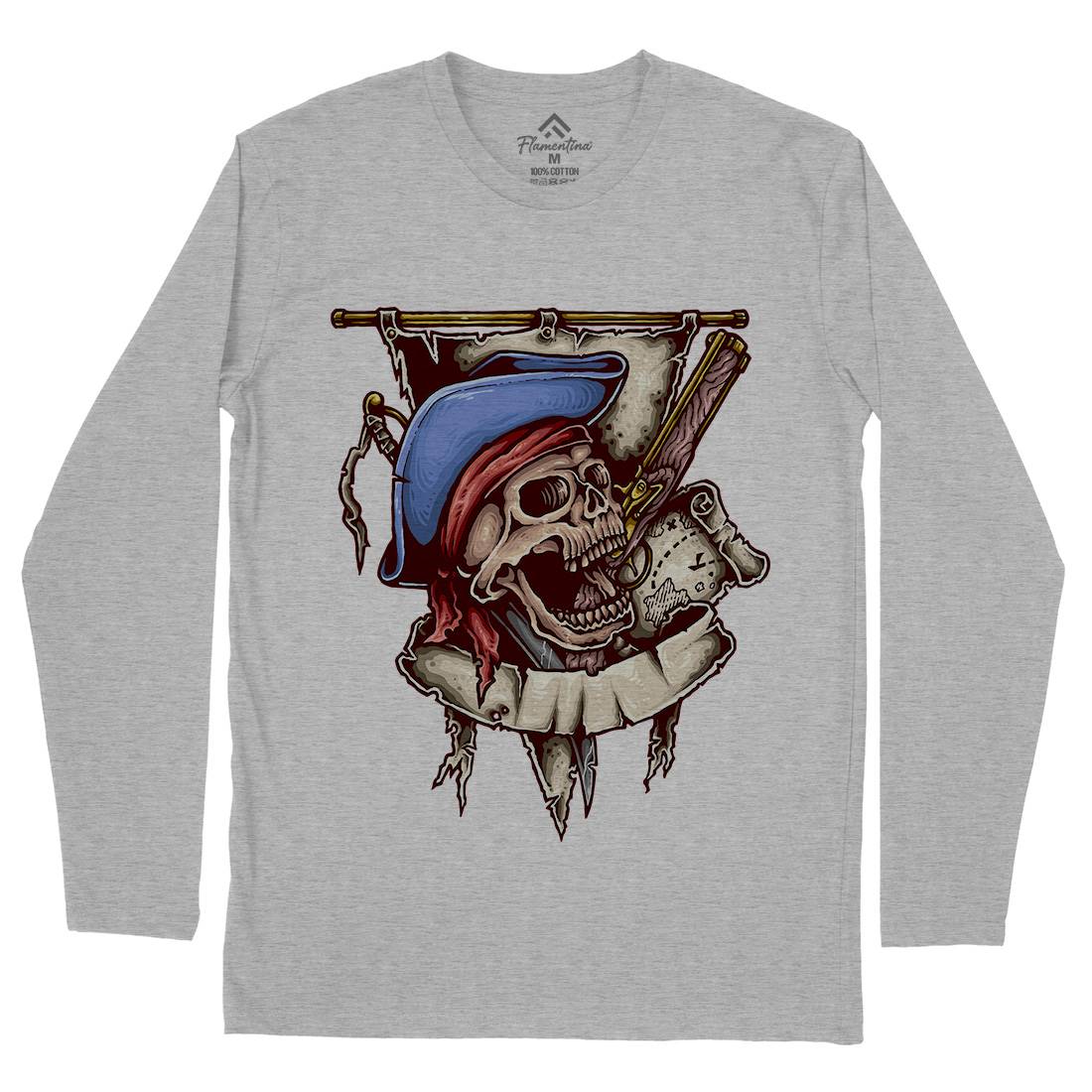 Pirate Skull Mens Long Sleeve T-Shirt Navy A452
