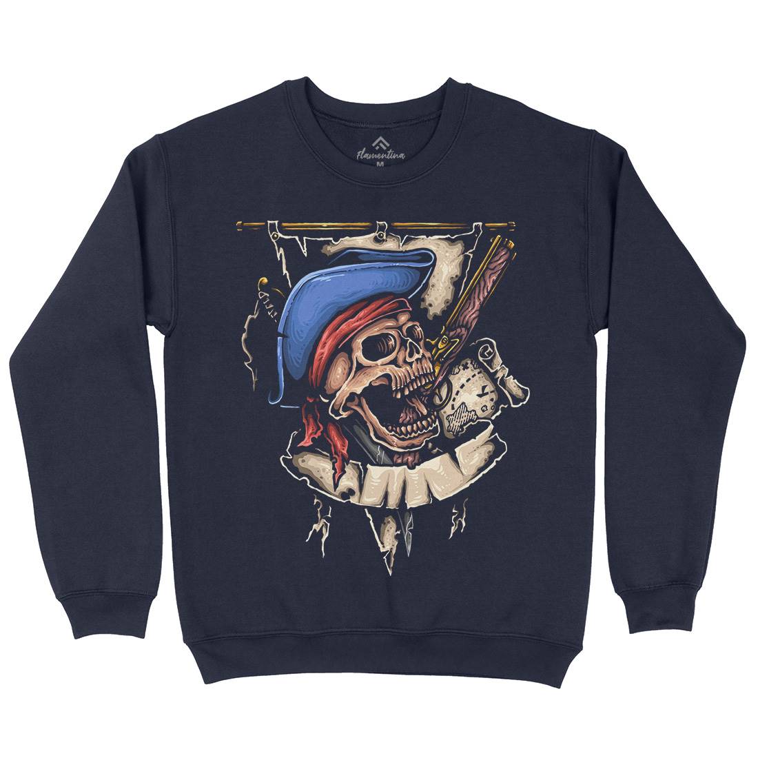 Pirate Skull Kids Crew Neck Sweatshirt Navy A452