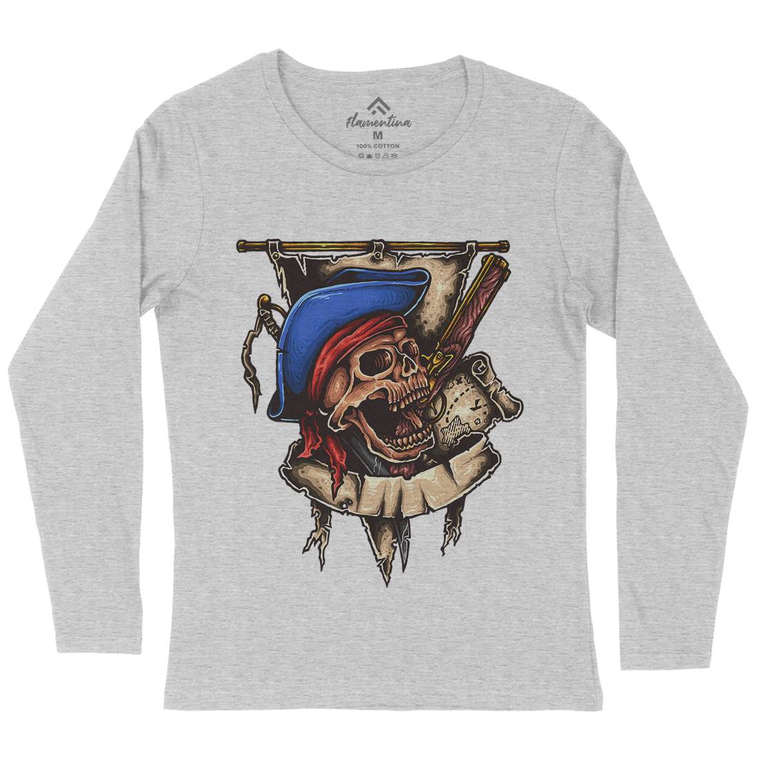 Pirate Skull Womens Long Sleeve T-Shirt Navy A452