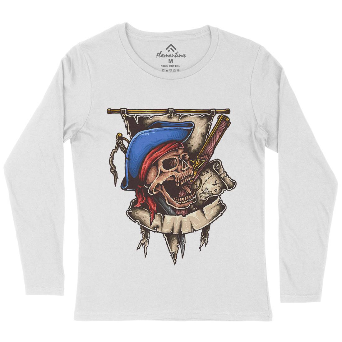 Pirate Skull Womens Long Sleeve T-Shirt Navy A452