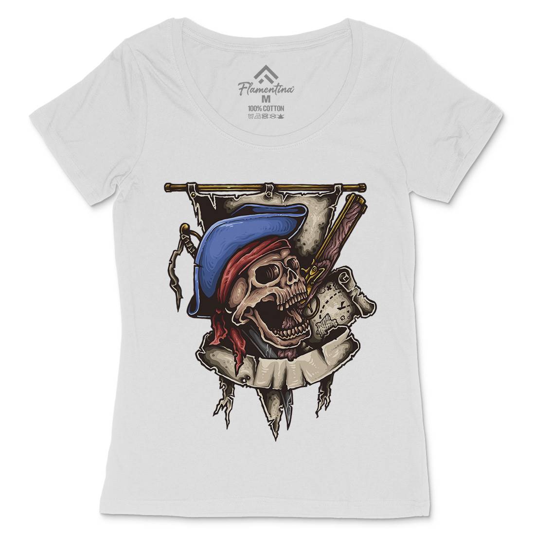 Pirate Skull Womens Scoop Neck T-Shirt Navy A452