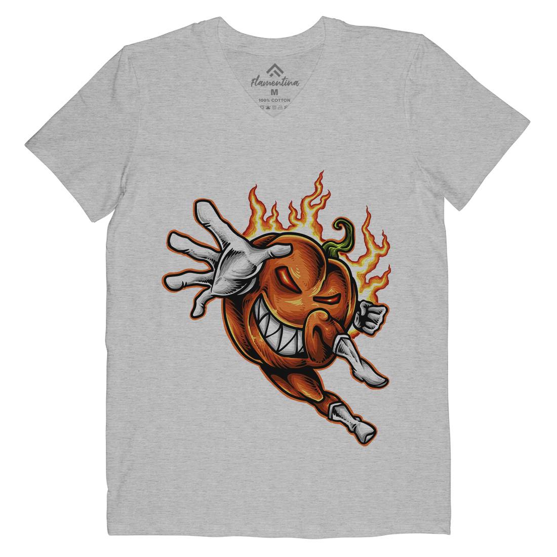 Pumpkin Hero Mens Organic V-Neck T-Shirt Halloween A455