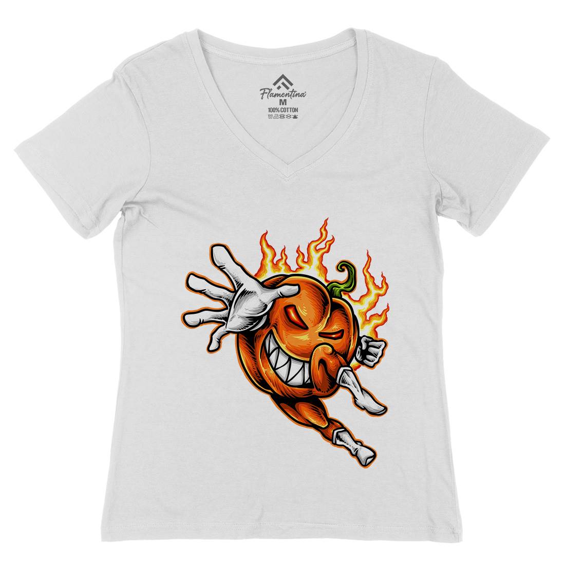 Pumpkin Hero Womens Organic V-Neck T-Shirt Halloween A455