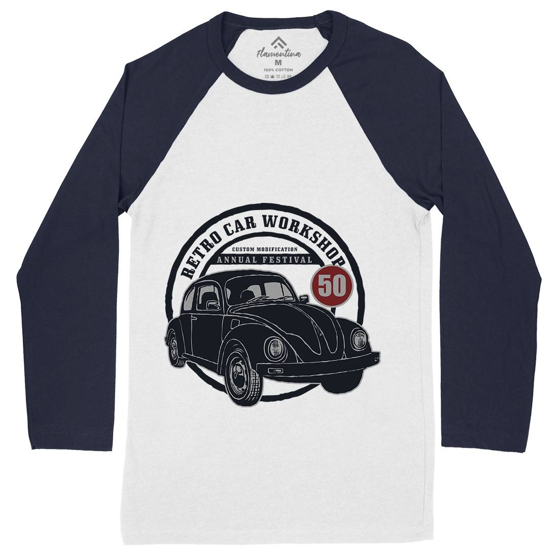 Retro Car Workshop Mens Long Sleeve Baseball T-Shirt Cars A458
