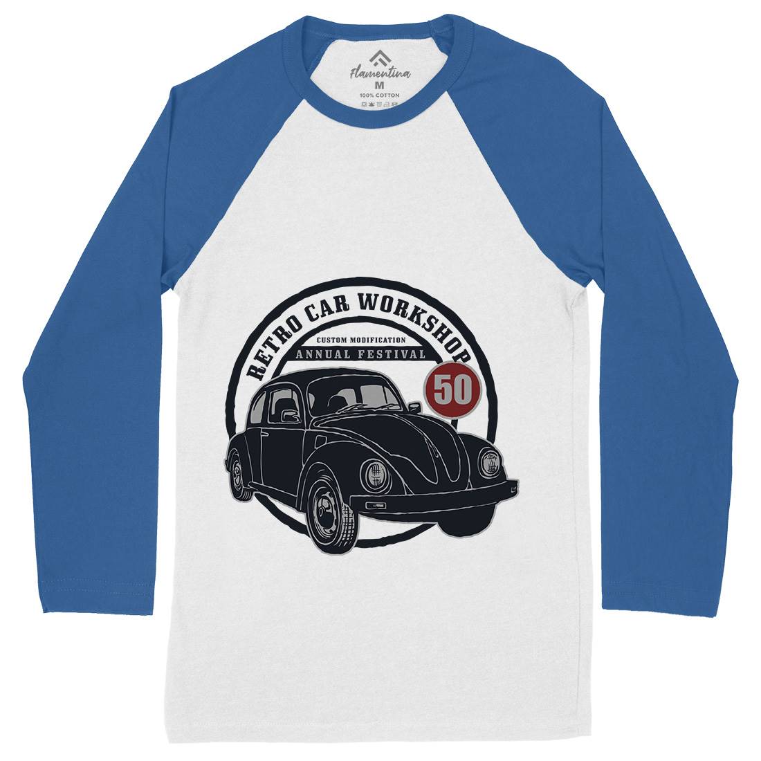 Retro Car Workshop Mens Long Sleeve Baseball T-Shirt Cars A458
