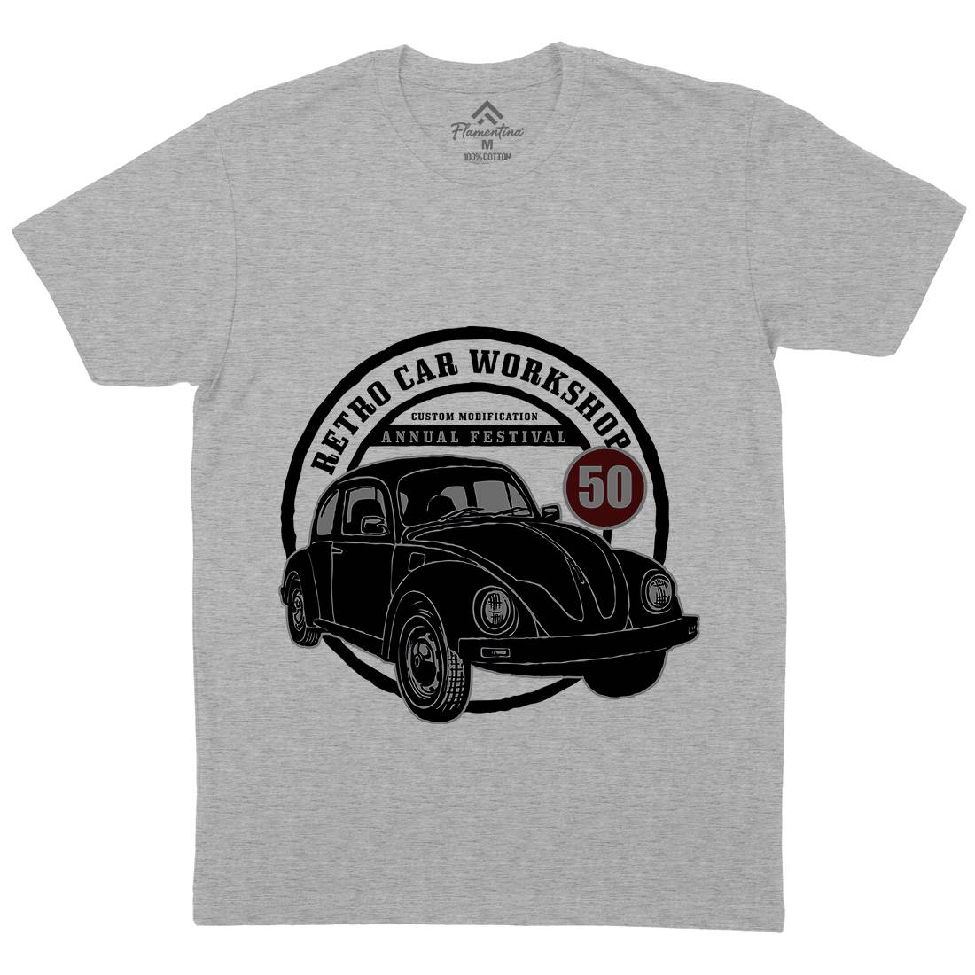 Retro Car Workshop Mens Organic Crew Neck T-Shirt Cars A458