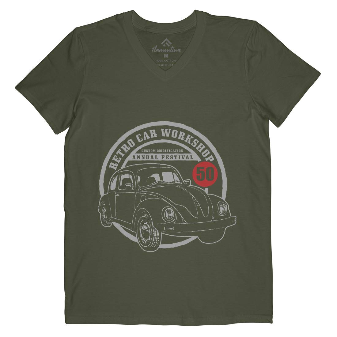 Retro Car Workshop Mens Organic V-Neck T-Shirt Cars A458