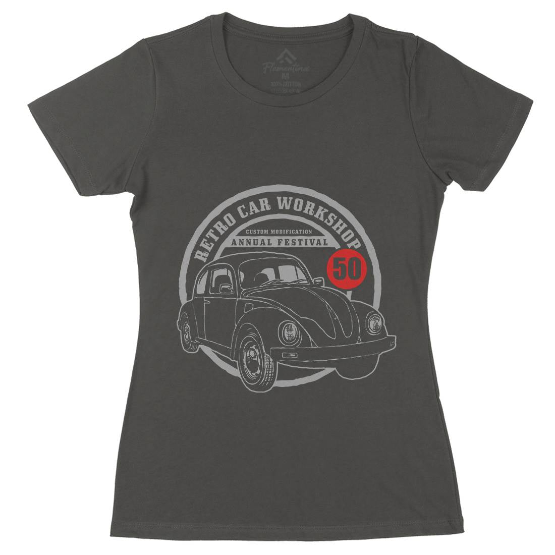 Retro Car Workshop Womens Organic Crew Neck T-Shirt Cars A458