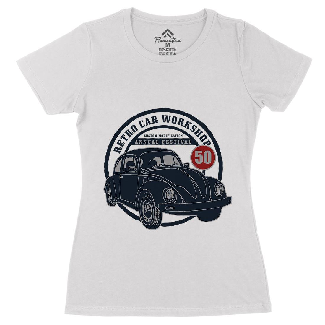 Retro Car Workshop Womens Organic Crew Neck T-Shirt Cars A458