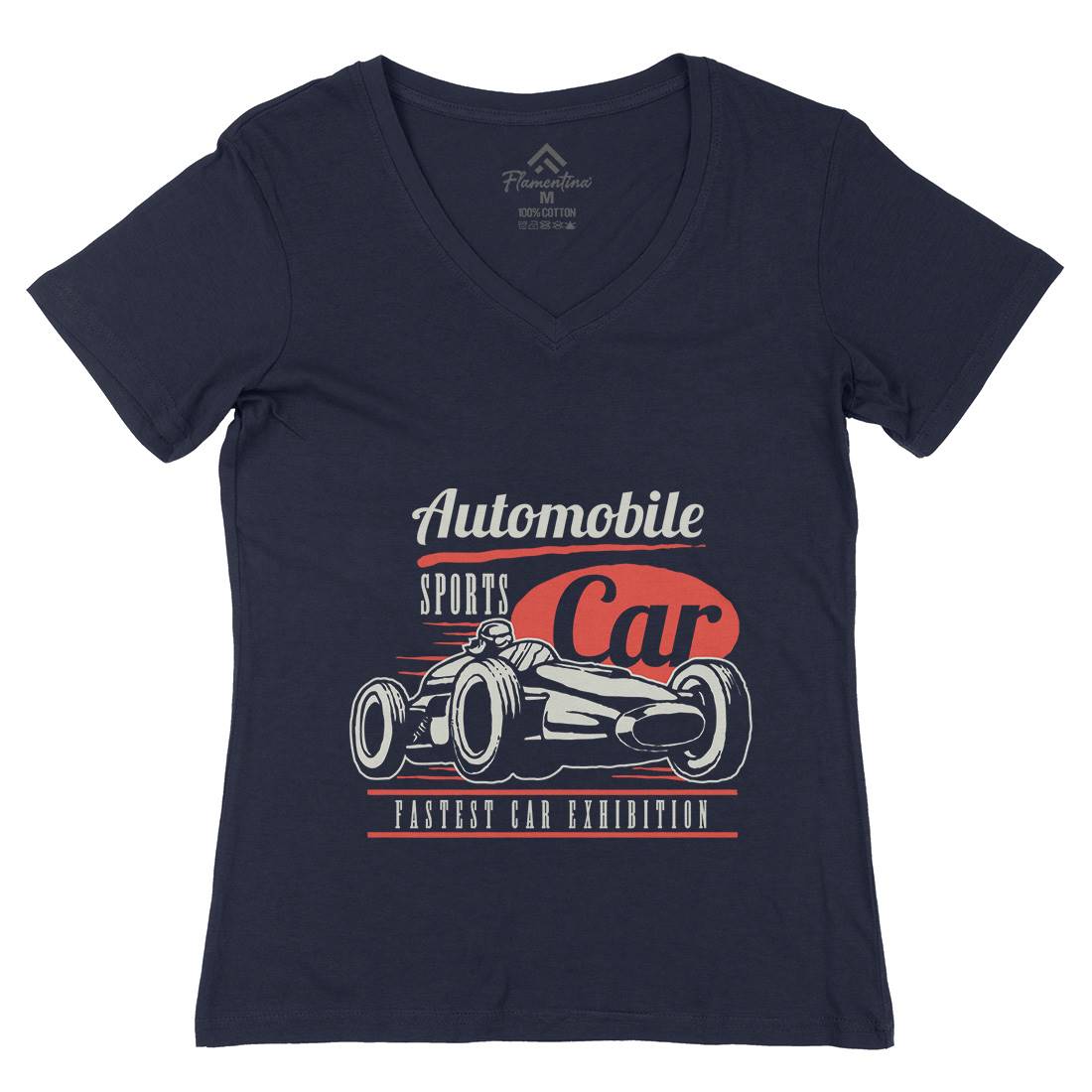 Retro Sport Car Womens Organic V-Neck T-Shirt Cars A459