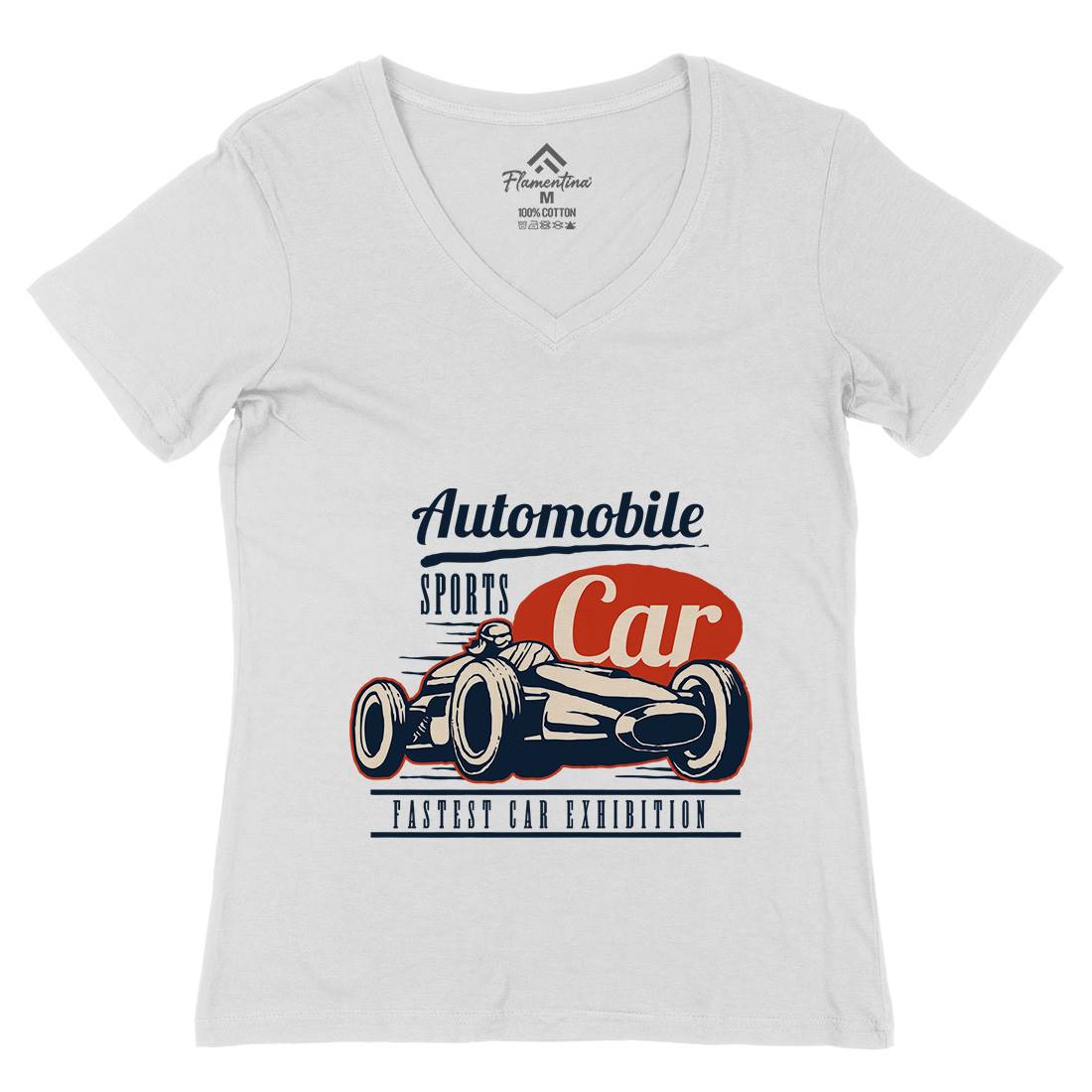 Retro Sport Car Womens Organic V-Neck T-Shirt Cars A459