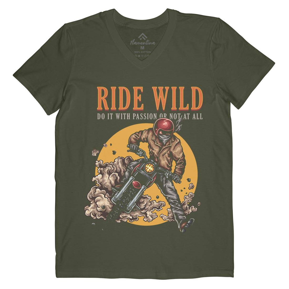 Ride Wild Mens Organic V-Neck T-Shirt Motorcycles A460