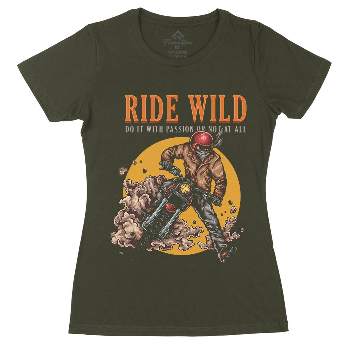 Ride Wild Womens Organic Crew Neck T-Shirt Motorcycles A460