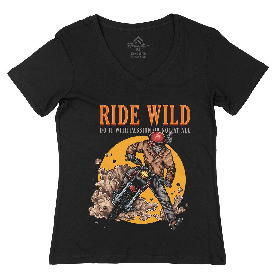 Ride Wild Womens Organic V-Neck T-Shirt Motorcycles A460