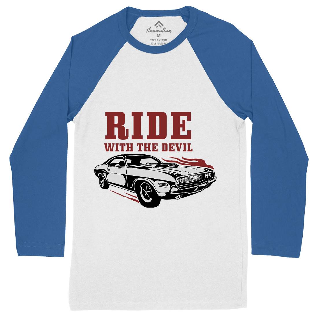Ride With Devil Mens Long Sleeve Baseball T-Shirt Cars A461