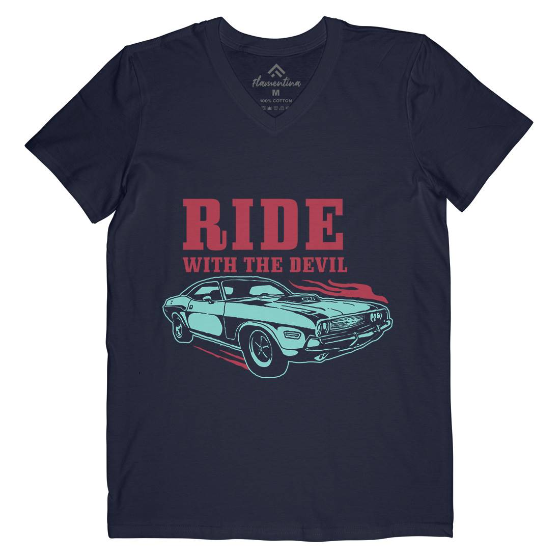 Ride With Devil Mens V-Neck T-Shirt Cars A461