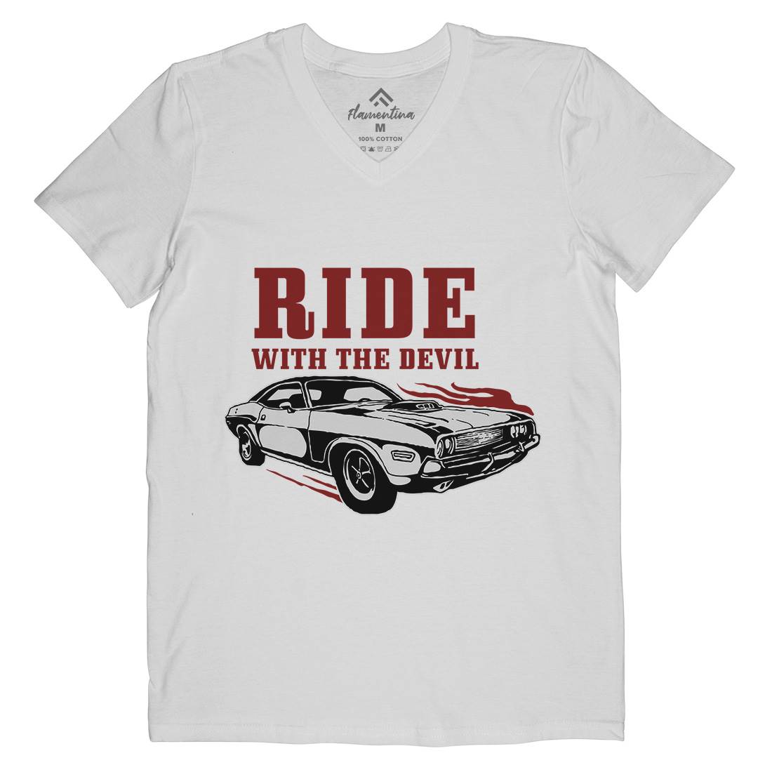 Ride With Devil Mens V-Neck T-Shirt Cars A461