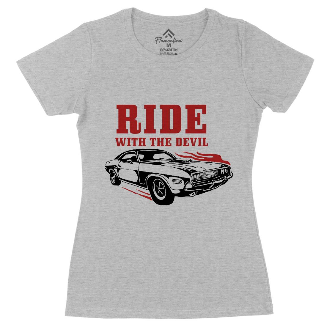 Ride With Devil Womens Organic Crew Neck T-Shirt Cars A461