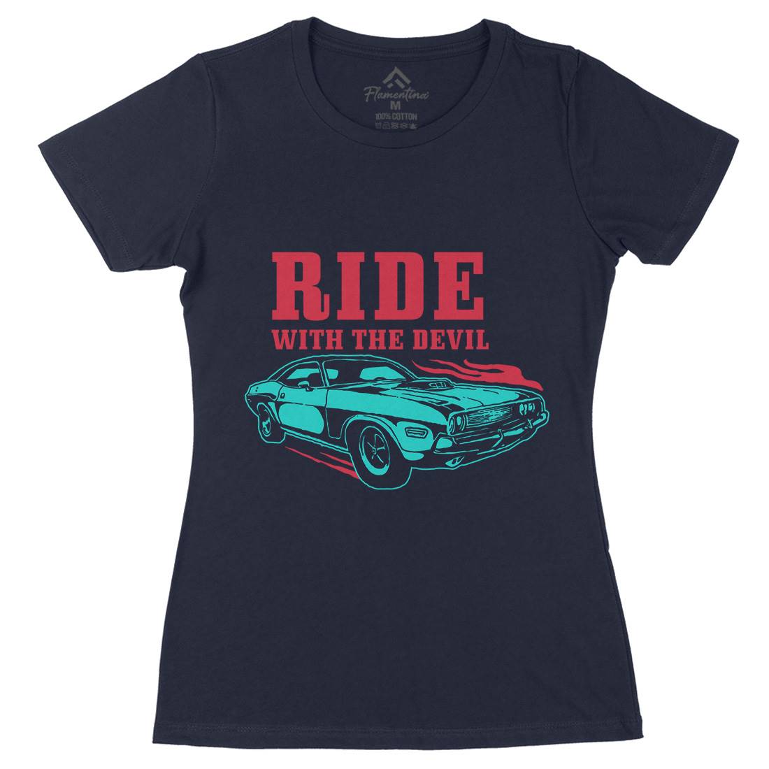 Ride With Devil Womens Organic Crew Neck T-Shirt Cars A461