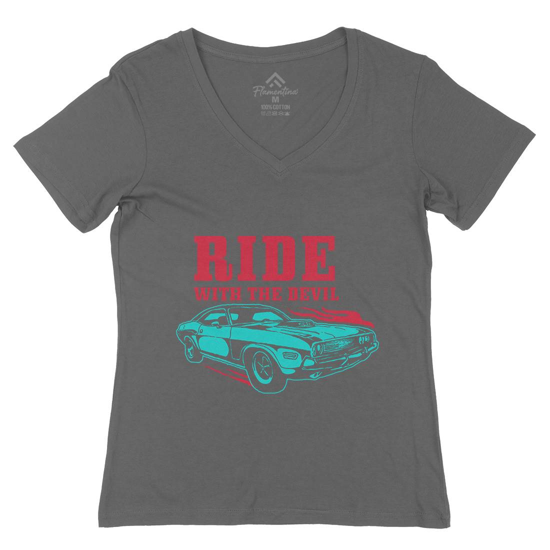 Ride With Devil Womens Organic V-Neck T-Shirt Cars A461