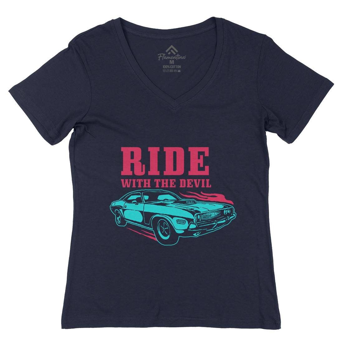 Ride With Devil Womens Organic V-Neck T-Shirt Cars A461