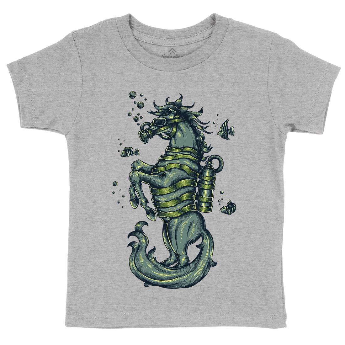Sea Horse Kids Organic Crew Neck T-Shirt Navy A463